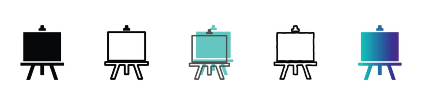 Collection of easel icons representing different artistic styles and mediums
