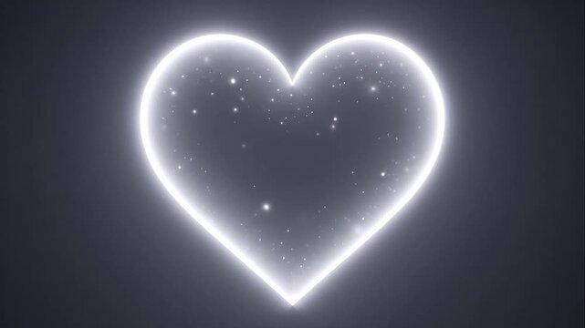 A glowing white heart shape with sparkling particles on dark background