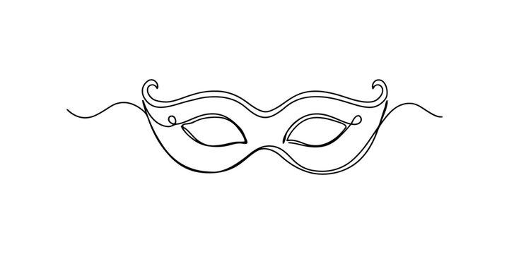 Minimalist continuous one line drawing of a venetian masquerade mask for carnival and party celebration