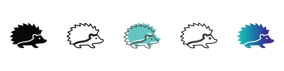 Collection of stylized hedgehog icons in various graphic styles and colors © Vova7