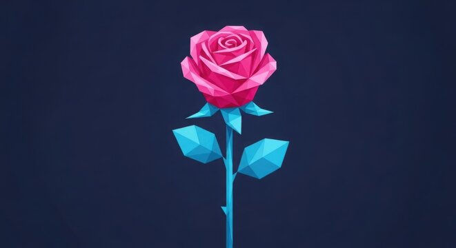 Pink geometric rose flower illustration on dark background illustration