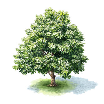 Watercolor drawing of Chestnut Tree, on clean white background
