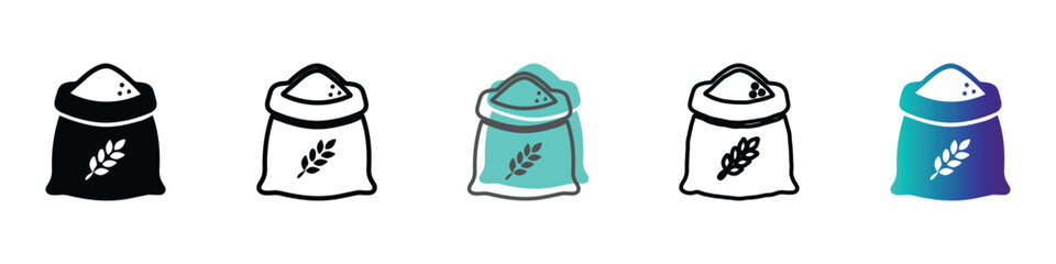 Collection of stylized bags filled with flour and a wheat stalk emblem © Vova7