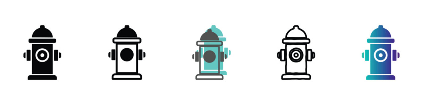 Collection of diverse fire hydrant icons in various styles and colors