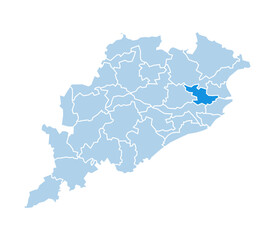 Fototapeta premium Jeypore highlighted in blue on Odisha state map