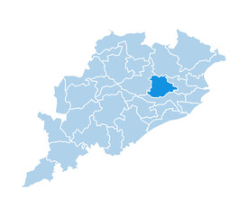 Fototapeta premium Dhenkanal district highlighted in blue on Odisha state map