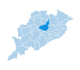 Obraz premium Angul district highlighted in blue on Odisha state map