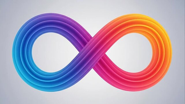 A vibrant gradient infinity symbol floats on a neutral background