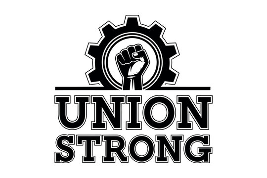 Union strong emblem with raised fist and gear symbol