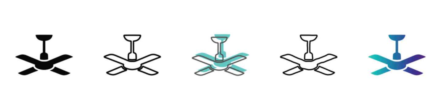 Collection of ceiling fan icons in various styles and colors