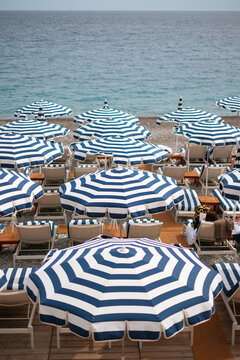 Striped Beach Umbrellas In Nice