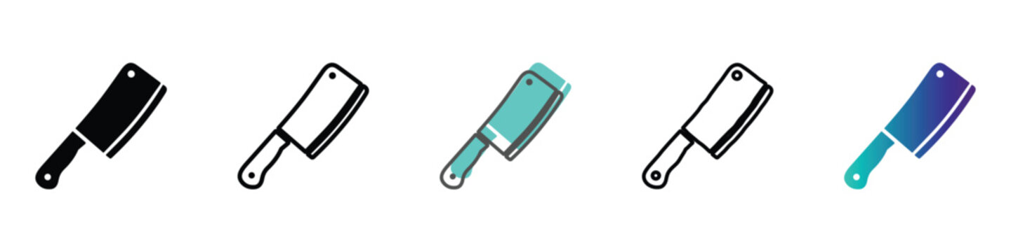 Collection of butcher knife icons in various styles and colors