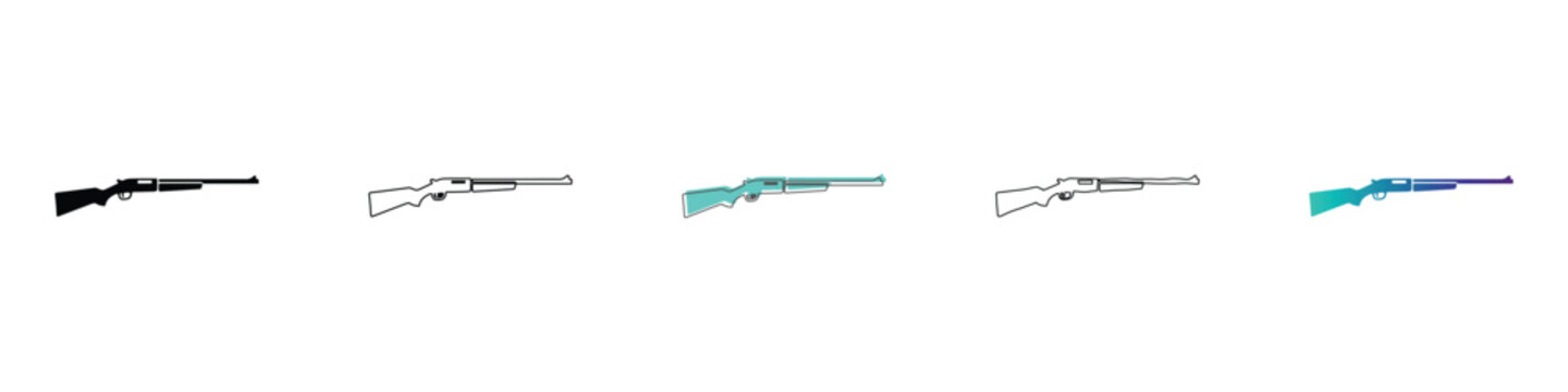 Collection of stylized shotgun icons in various colors and outlines