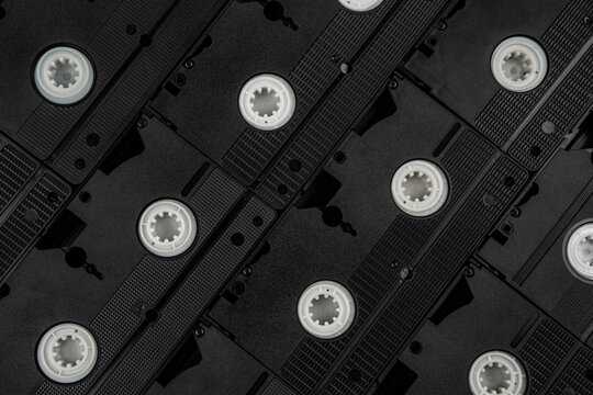 Retro VHS video tape cassettes background