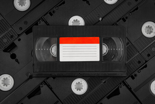 Vintage black videotape with blank sticker