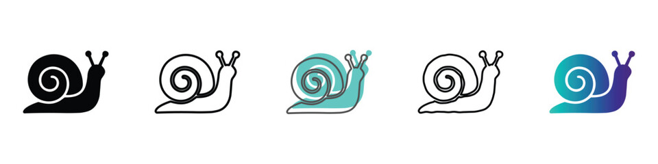 Collection of stylized snail icons in various artistic representations © Vova7