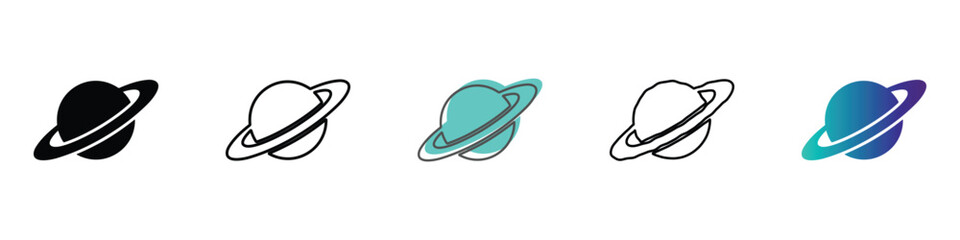 Collection of planet icons with rings in various styles and colors © Vova7