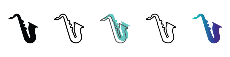Collection of saxophone icons in various styles and colors © Vova7