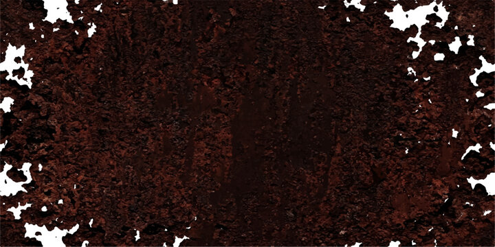 Rich, dark coffee grounds form a textured, organic border around a central dark space, suggesting a brewing or tasting experience.