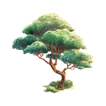 Koa Tree, watercolor illustration isolated on white background