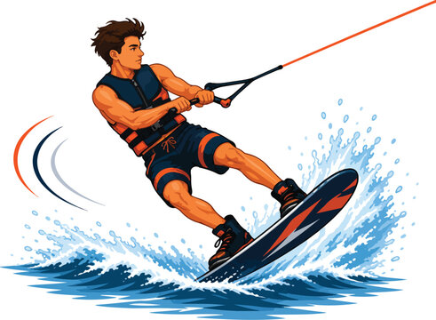 Man wakeboarding on water with splashes wakeboarder