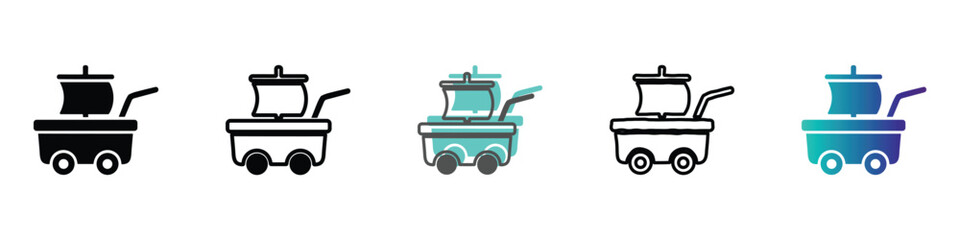 Collection of stylized icons depicting a sailing ship on a cart © Vova7