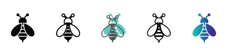 Collection of stylized bee icons in various artistic styles and colors © Vova7