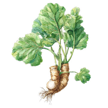Watercolor illustration of Burdock Root, isolated on white background