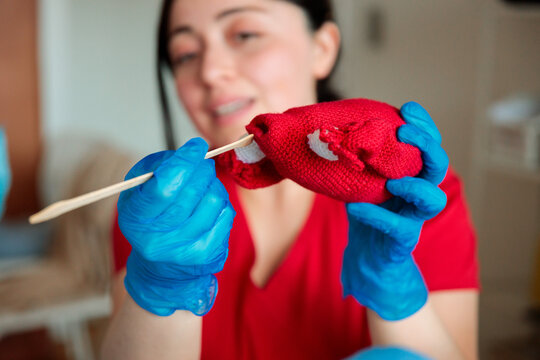 Midwife explaining Pap test procedure