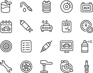 Fototapeta premium car repair and maintenance line icons for garage use