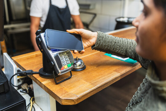 Close up of contactless smartphone payment