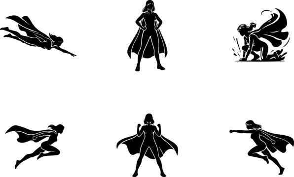 Female superheroes in dynamic poses against a bright sky during daytime action