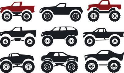 truck collection monster truck icons for offroad design © AIcon Vector