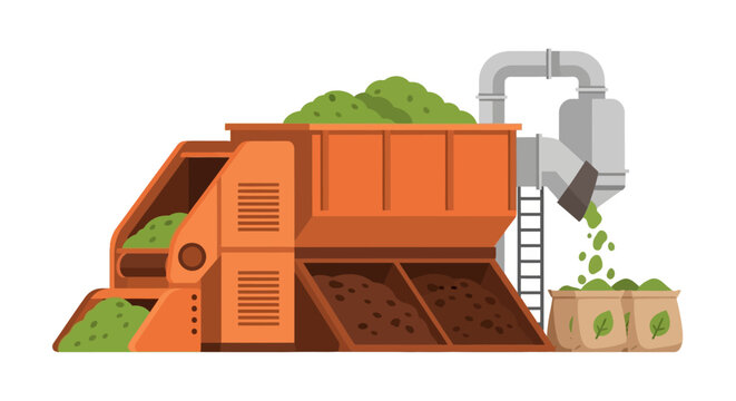 Industrial Biomass Processing Machine for Organic Waste Recycling and Fertilizer Production Illustration