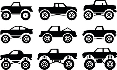 truck silhouette icon set of monster truck vectors © AIcon Vector