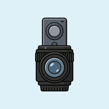 A flat vector illustration of a vintage medium format camera