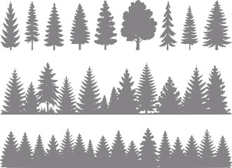 Obraz premium Collection of stylized evergreen and deciduous tree silhouettes