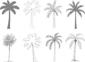 Naklejka premium Collection of eight stylized palm tree in various