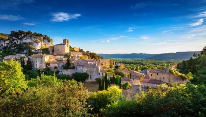 Obraz premium village of bonnieux showcasing architecture and serene landscapes provence luberon france stunning views of bonnieux medieval village surrounded by lush greenery and hills in provence