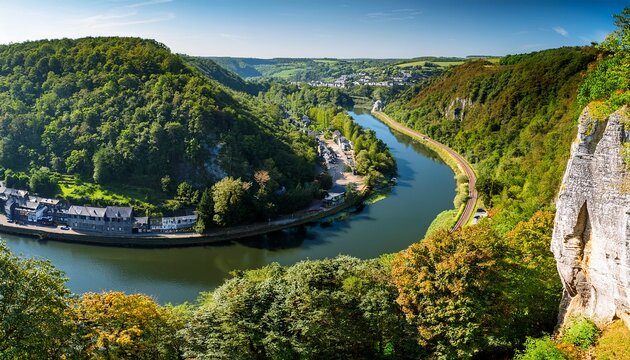 elevated view from famous viewpoint of giant s tomb lying inside the bend of the river semois located nearby the city of bouillon wallonia ardennes belgium