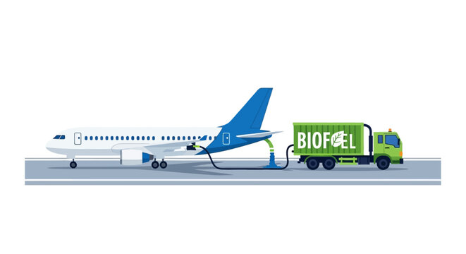 Sustainable Aviation Concept: Airplane Refueling with Biofuel from Green Tanker Truck on Airport Runway