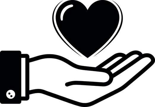 Business hand holding a black heart symbol icon.