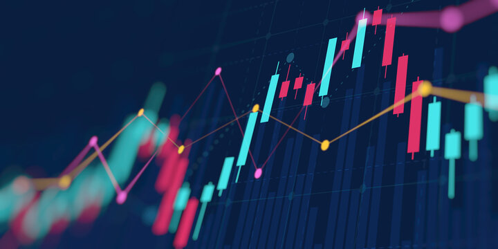 financial graph with uptrend line technology bar chart of stock market on blue color background