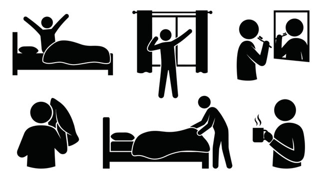 Morning Routine Silhouettes of People.