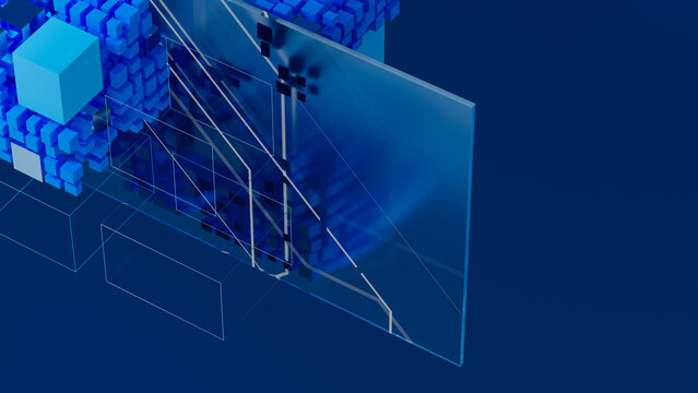 Futuristic data network technology background with data cubes