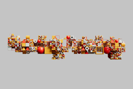 Wide abstract composition with modular geometric objects