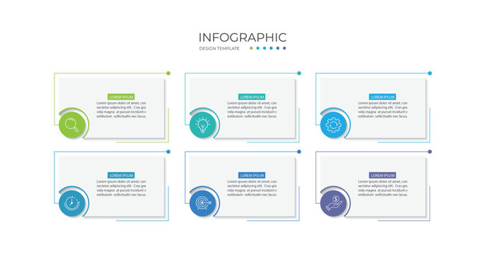 Business infographic template. 6 Step timeline journey. Process diagram, vector illustration.