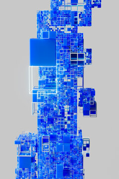 Vertical blue voxel network with geometric cubes
