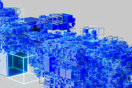 Geometric blue cube formation in digital composition