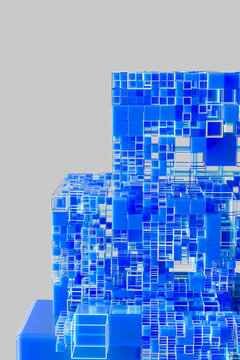 Tall abstract voxel composition with blue structures